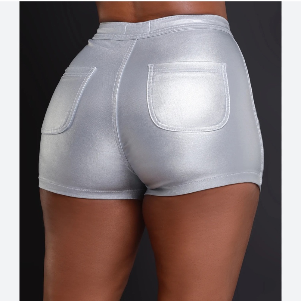 Heat Wave High Waist Metallic Shorts - silver